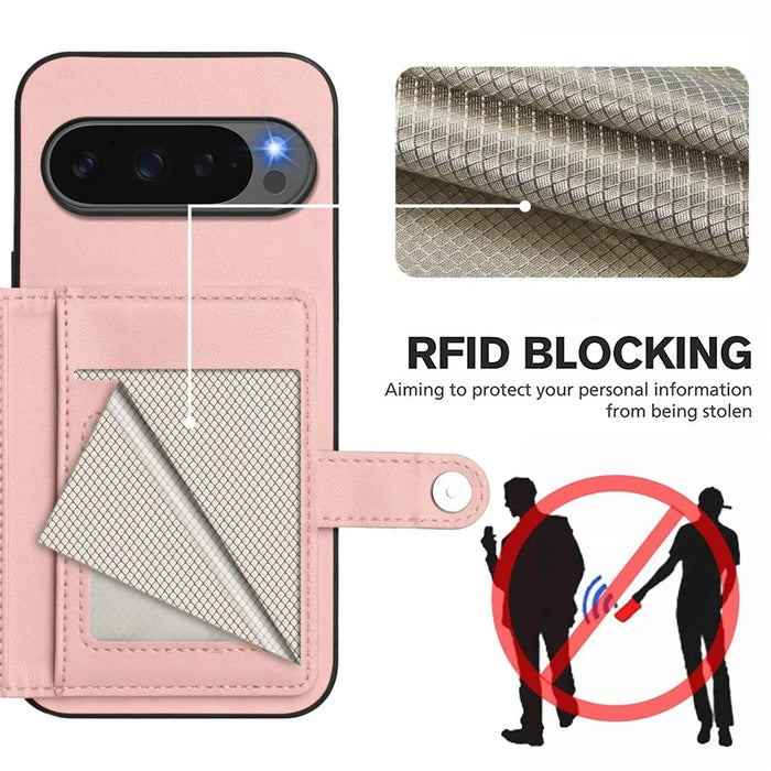 For Google Pixel 10 Pro / Google Pixel 10 Case RFID Blocking Card Holder Kickstand TPU + PU Leather Phone Back Cover - Rose Gold - 4
