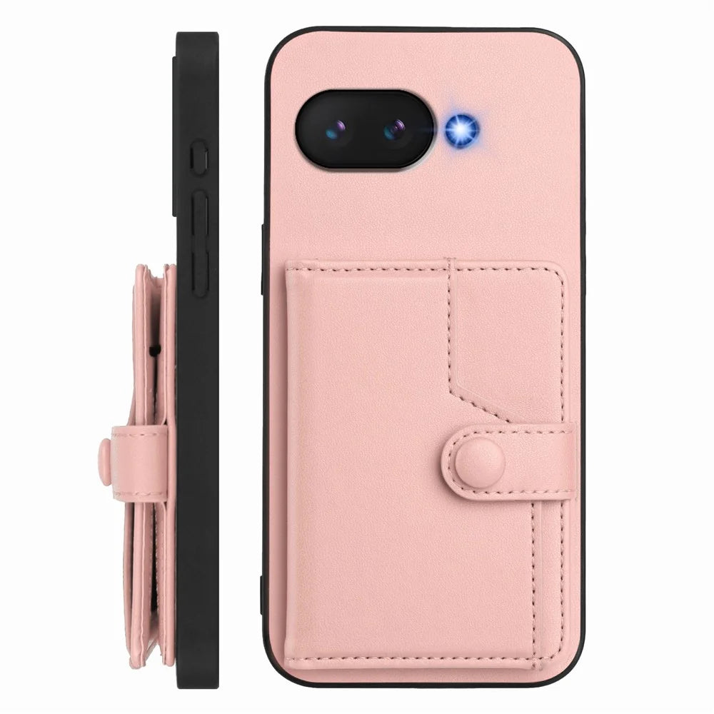 For Google Pixel 9a Case RFID Blocking Card Holder Kickstand TPU + PU Leather Phone Back Cover - Rose Gold - 2