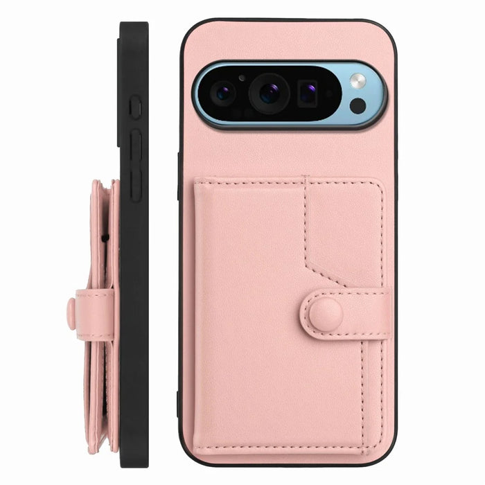 For Google Pixel 9 Pro Case RFID Blocking Card Holder Kickstand TPU + PU Leather Phone Back Cover - Rose Gold - 2