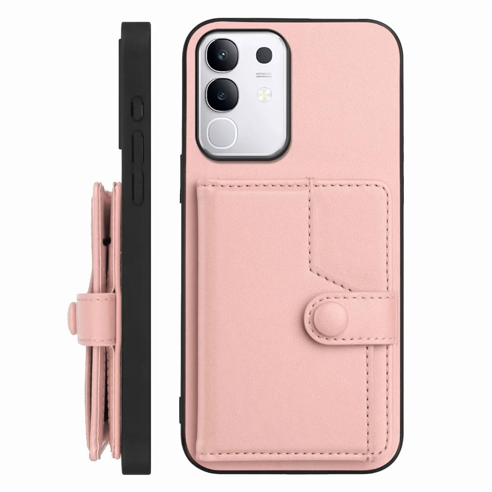 For vivo T4x 5G / vivo Y300t 5G / vivo iQOO Z10x 5G / vivo Y29 4G Case RFID Blocking Card Holder Kickstand TPU + PU Leather Phone Back Cover - Rose Gold - 2