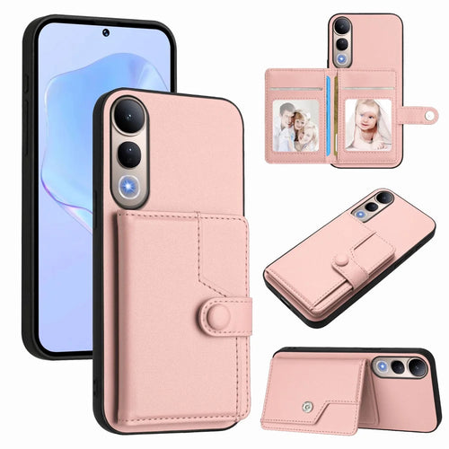 For vivo V50 Lite 5G Case RFID Blocking Card Holder Kickstand TPU + PU Leather Phone Back Cover - Rose Gold - 1