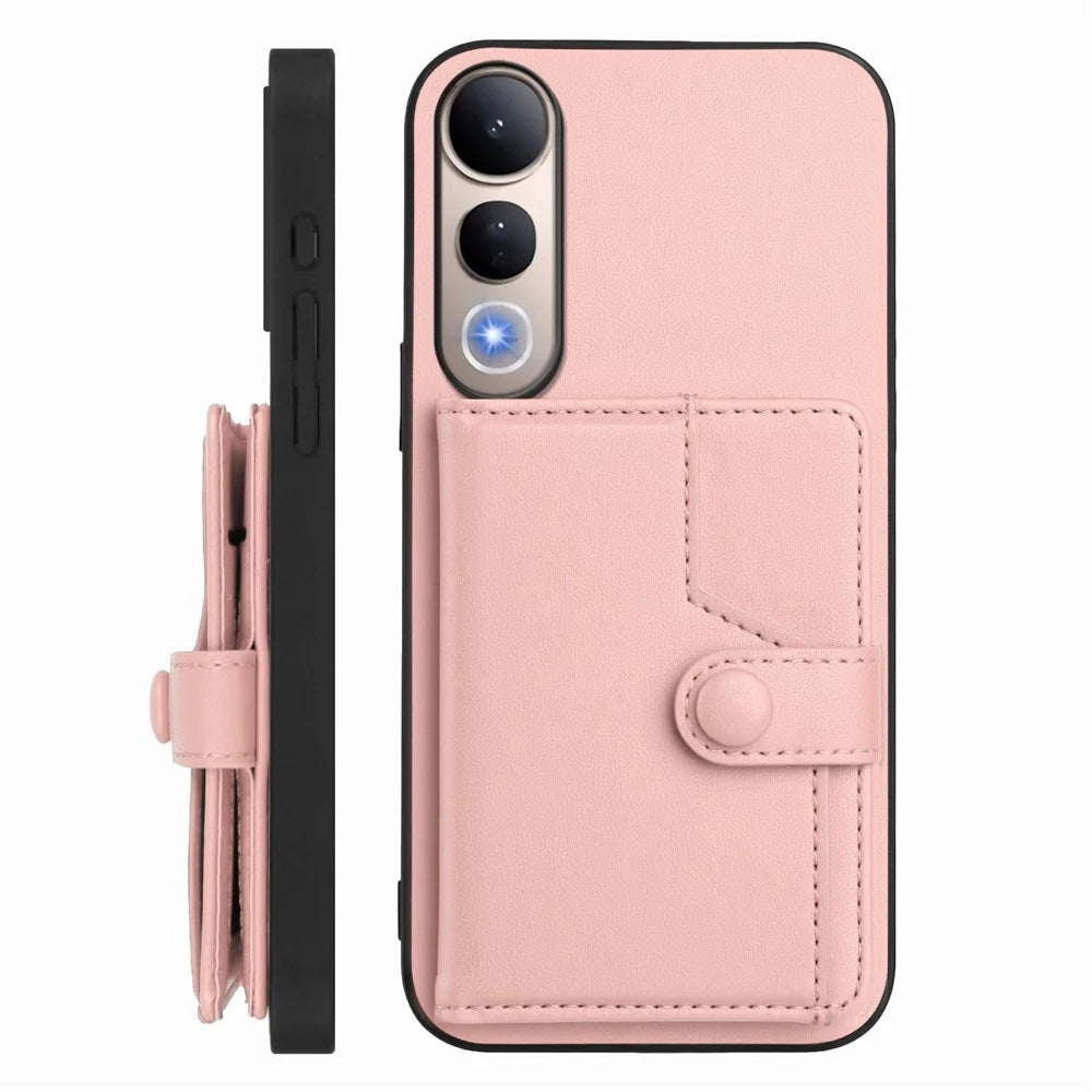 For vivo V50 Lite 5G Case RFID Blocking Card Holder Kickstand TPU + PU Leather Phone Back Cover - Rose Gold - 2