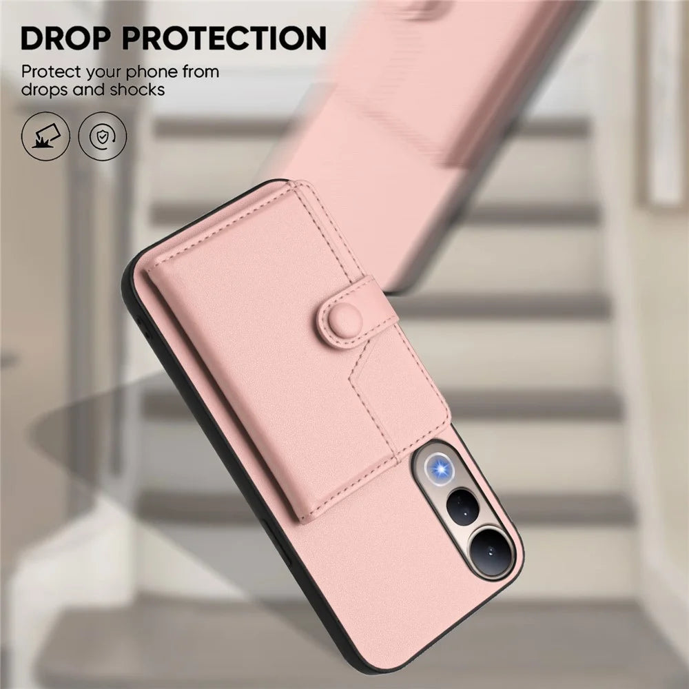 For vivo V50 Lite 5G Case RFID Blocking Card Holder Kickstand TPU + PU Leather Phone Back Cover - Rose Gold - 5