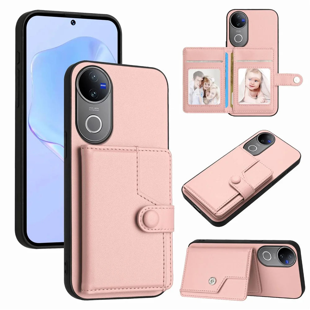 For vivo V50e 5G / vivo V50 5G Case RFID Blocking Card Holder Kickstand TPU + PU Leather Phone Back Cover - Rose Gold - 1