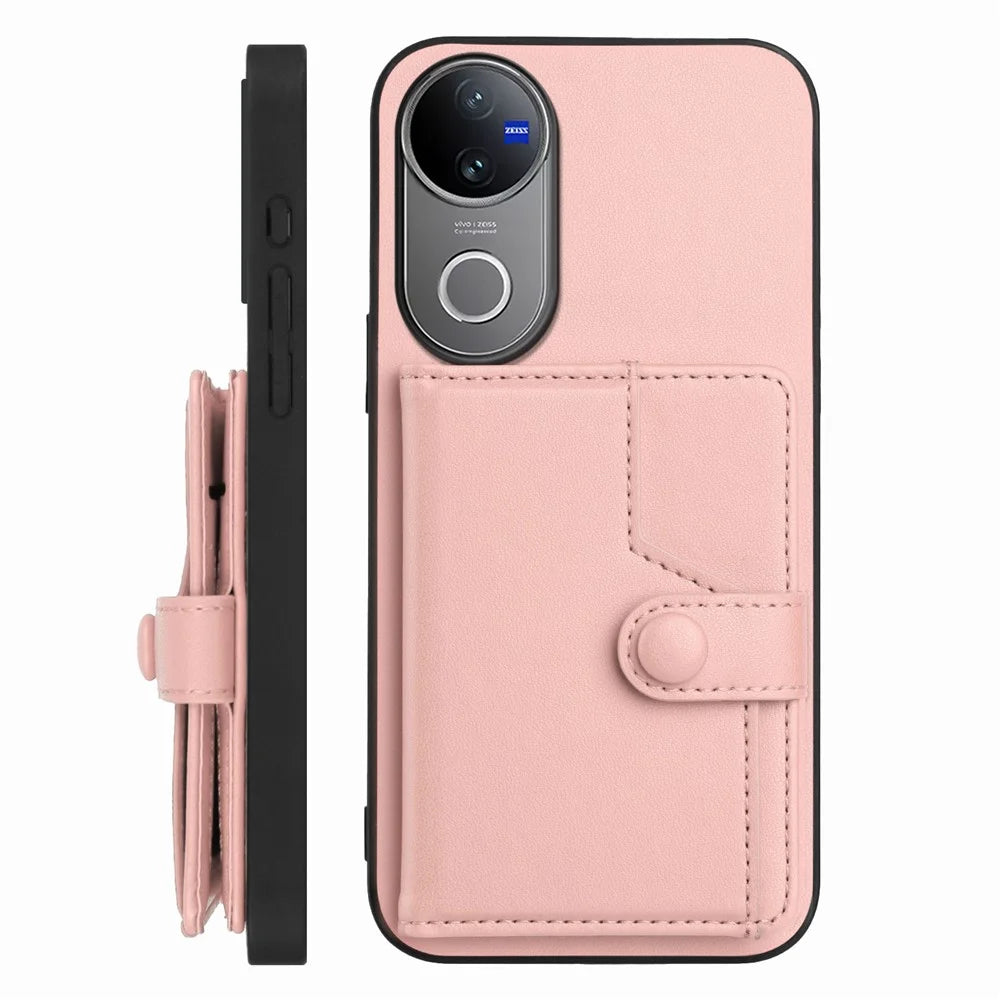 For vivo V50e 5G / vivo V50 5G Case RFID Blocking Card Holder Kickstand TPU + PU Leather Phone Back Cover - Rose Gold - 2
