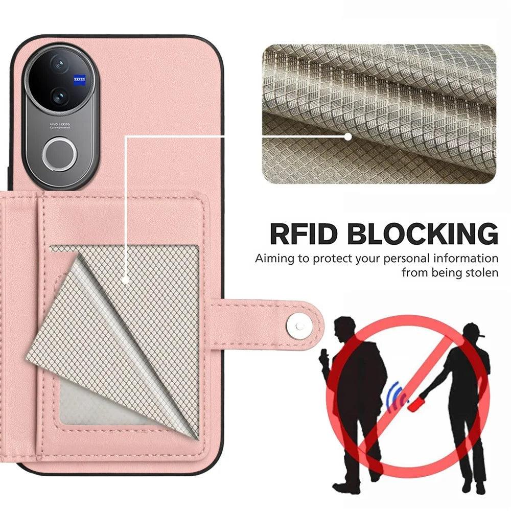 For vivo V50e 5G / vivo V50 5G Case RFID Blocking Card Holder Kickstand TPU + PU Leather Phone Back Cover - Rose Gold - 4