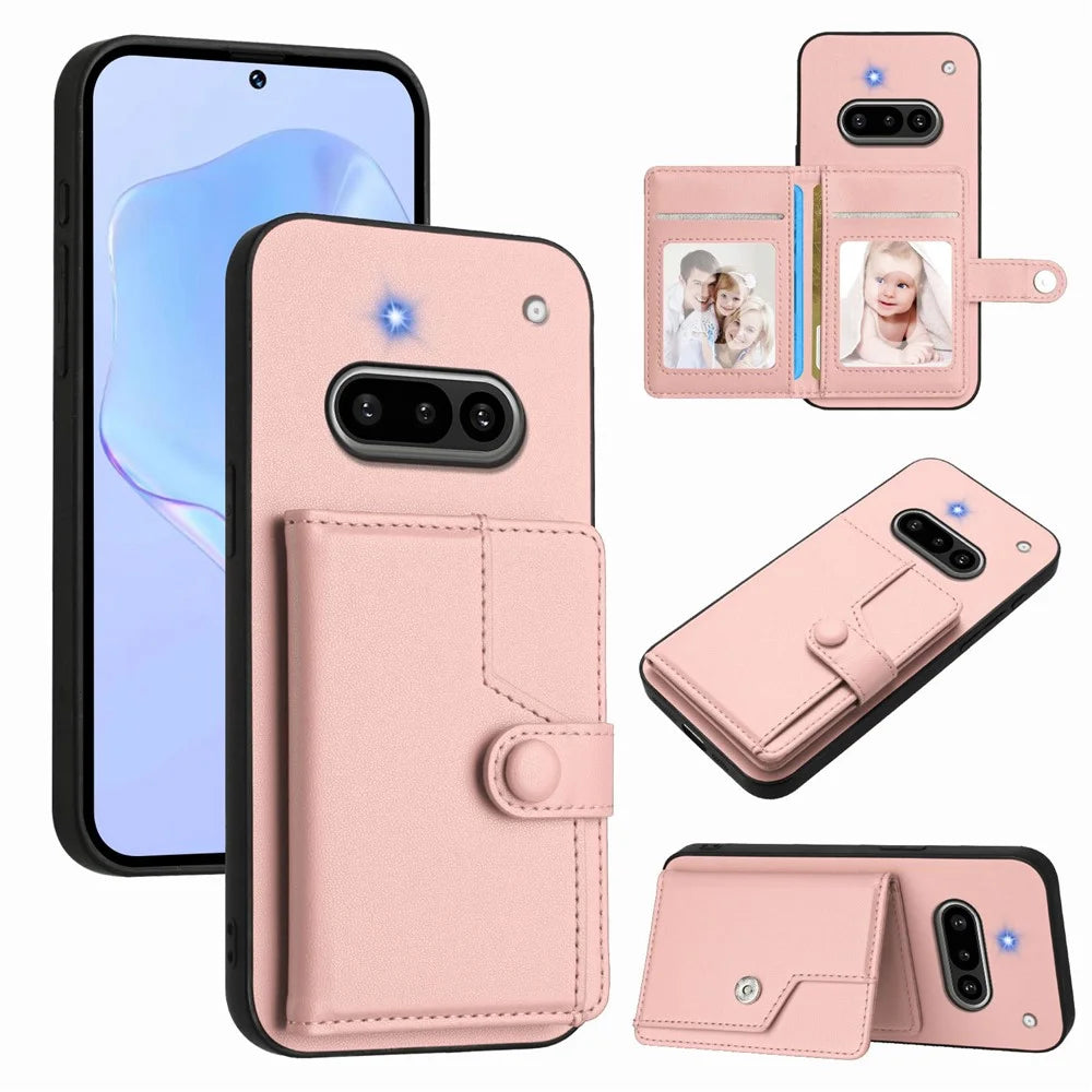 For Nothing Phone (3a) Case RFID Blocking Card Holder Kickstand TPU + PU Leather Phone Back Cover - Rose Gold - 1