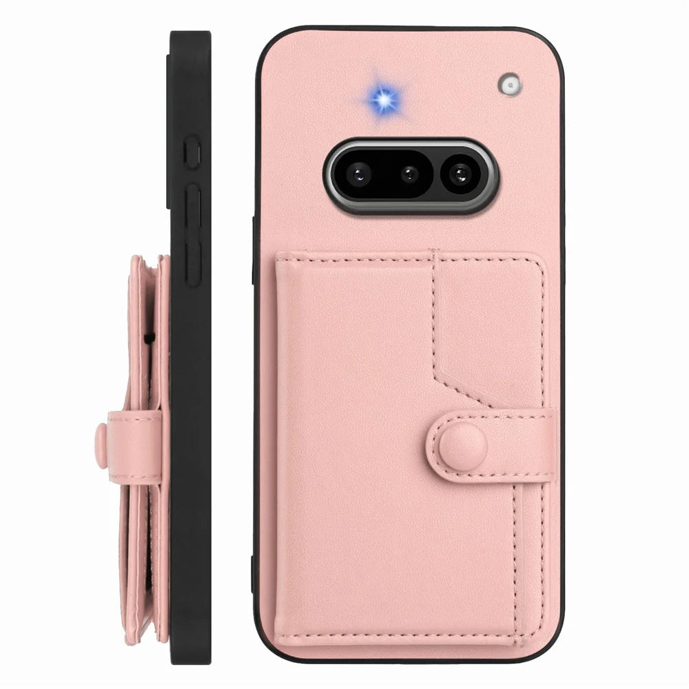 For Nothing Phone (3a) Case RFID Blocking Card Holder Kickstand TPU + PU Leather Phone Back Cover - Rose Gold - 2