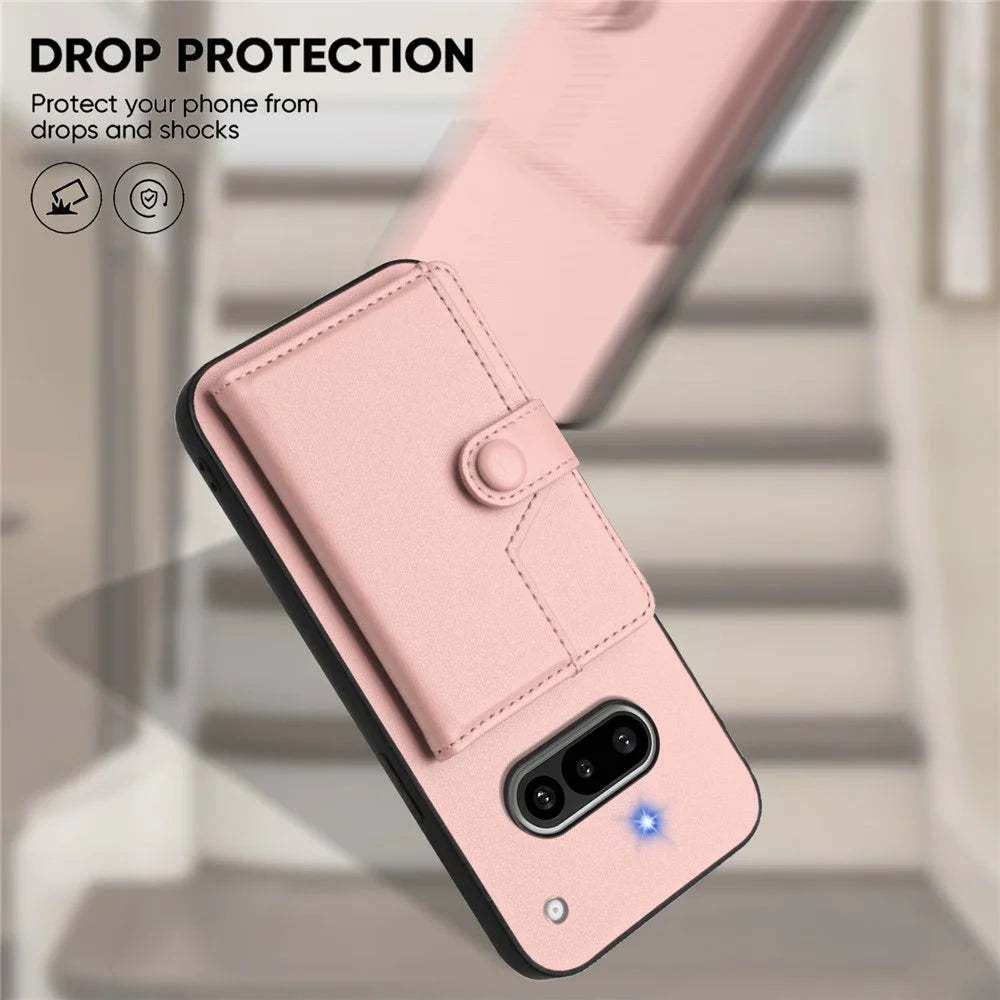 For Nothing Phone (3a) Case RFID Blocking Card Holder Kickstand TPU + PU Leather Phone Back Cover - Rose Gold - 5
