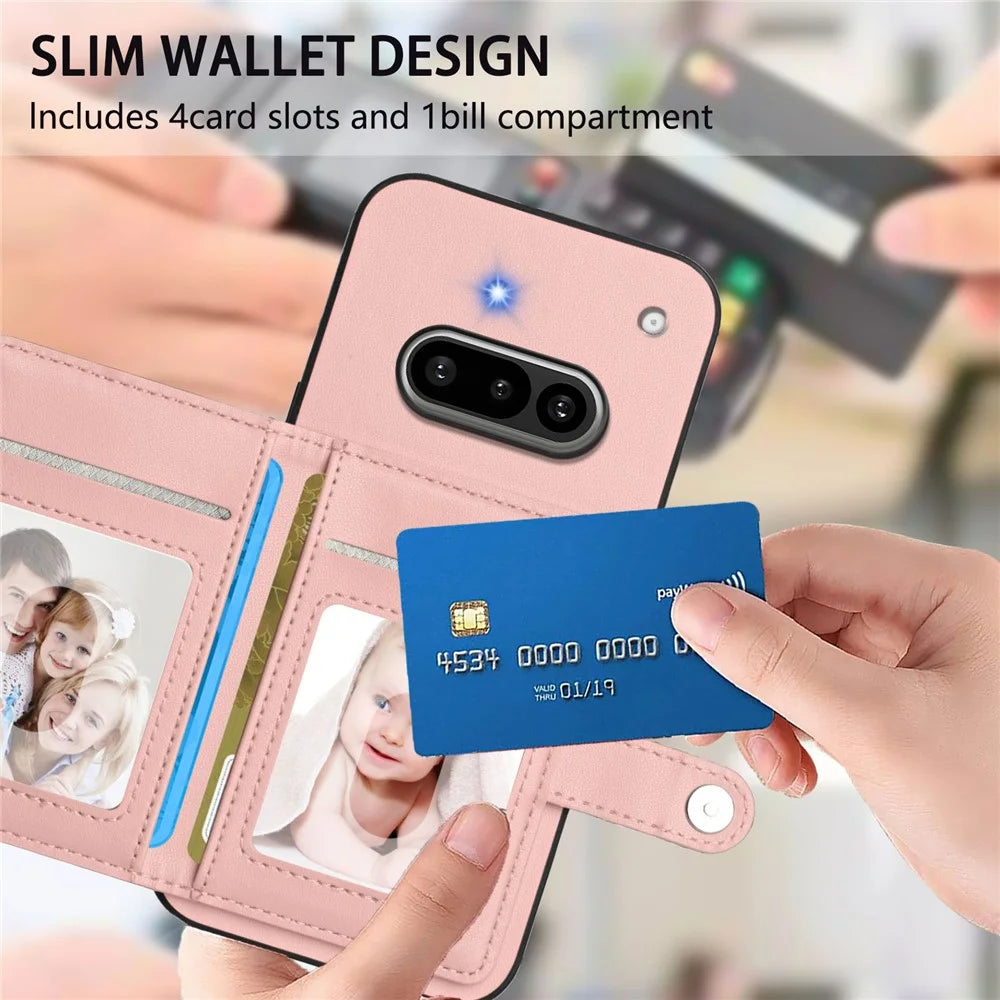 For Nothing Phone (3a) Case RFID Blocking Card Holder Kickstand TPU + PU Leather Phone Back Cover - Rose Gold - 6
