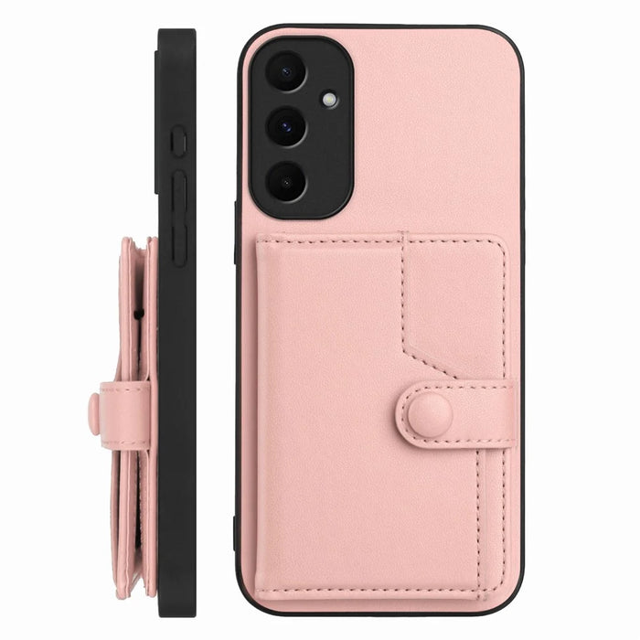 For Samsung Galaxy A55 5G Case RFID Blocking Card Holder Kickstand TPU + PU Leather Phone Back Cover - Rose Gold - 2