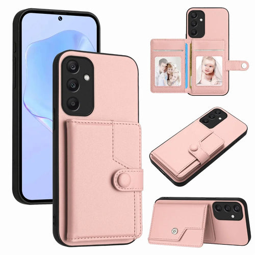 For Samsung Galaxy A25 5G (Global) (161.0 x 76.5 x 8.3mm) Case RFID Blocking Card Holder Kickstand TPU + PU Leather Phone Back Cover - Rose Gold - 1