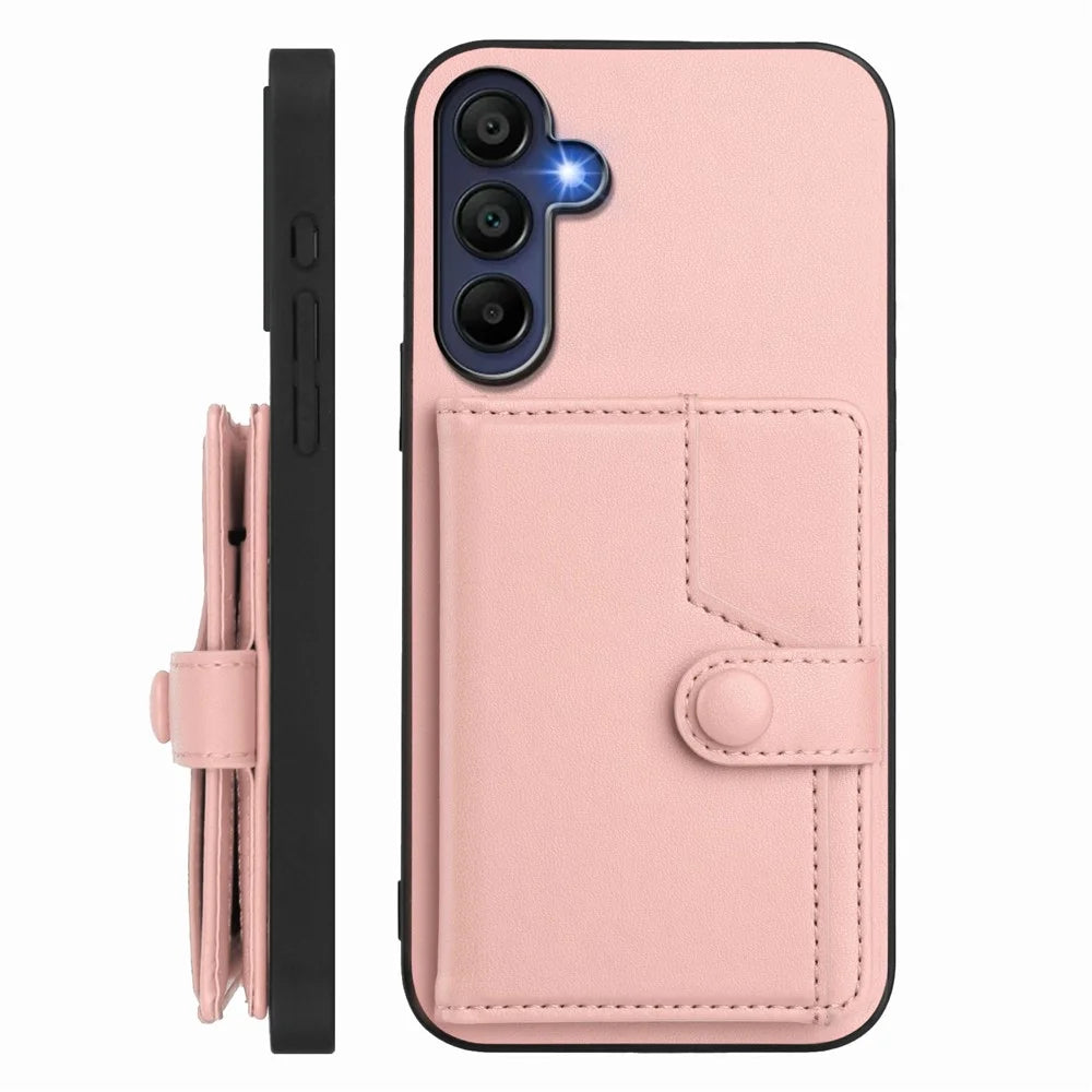 For Samsung Galaxy A16 4G / Galaxy A16 5G Case RFID Blocking Card Holder Kickstand TPU + PU Leather Phone Back Cover - Rose Gold - 2