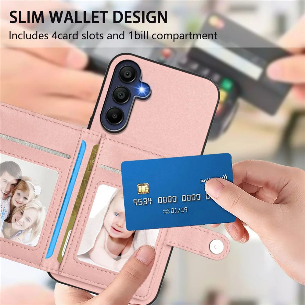 For Samsung Galaxy A16 4G / Galaxy A16 5G Case RFID Blocking Card Holder Kickstand TPU + PU Leather Phone Back Cover - Rose Gold - 6