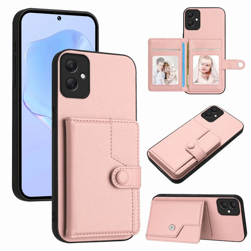 For Samsung Galaxy A05 4G Case RFID Blocking Card Holder Kickstand TPU + PU Leather Phone Back Cover - Rose Gold - 1