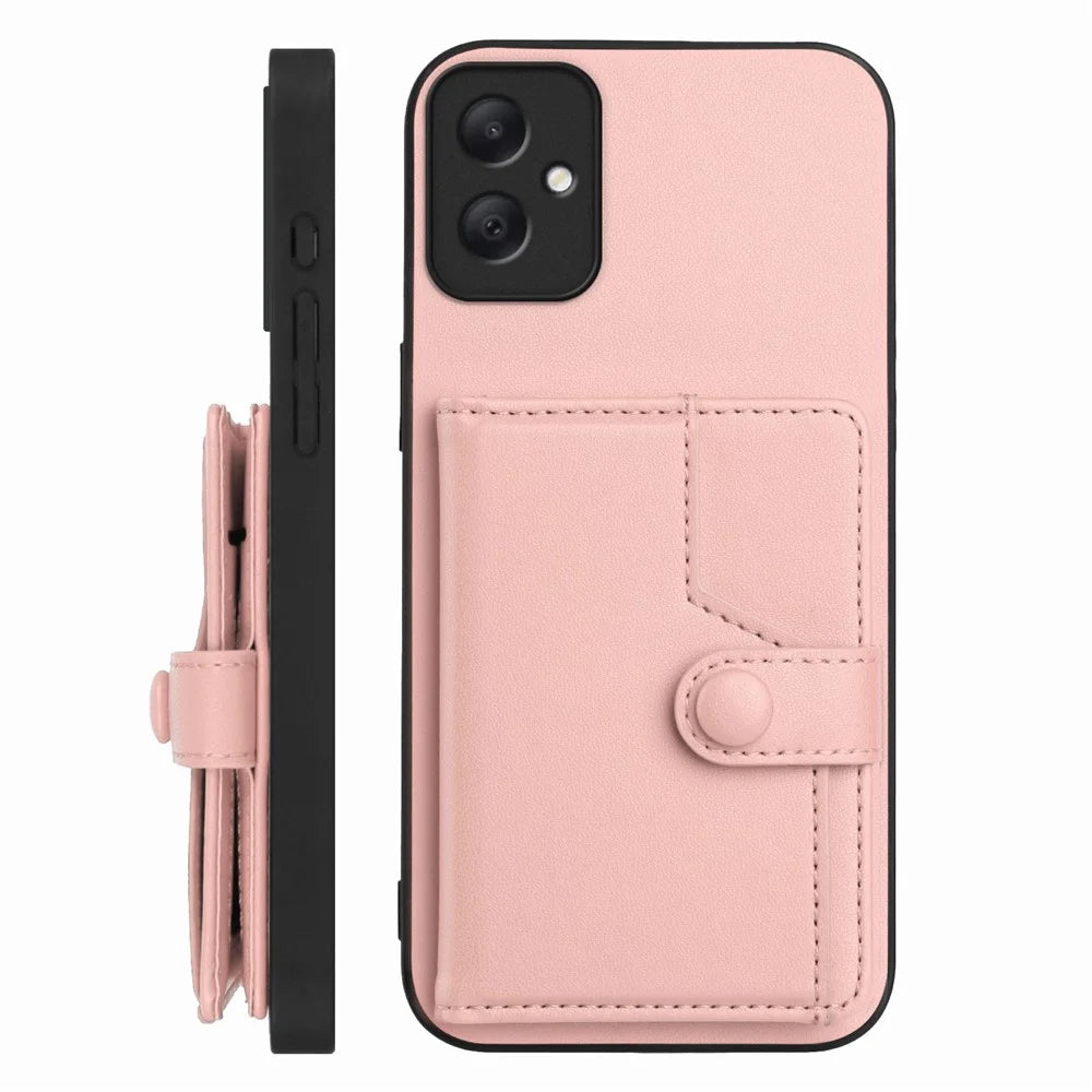 For Samsung Galaxy A05 4G Case RFID Blocking Card Holder Kickstand TPU + PU Leather Phone Back Cover - Rose Gold - 2