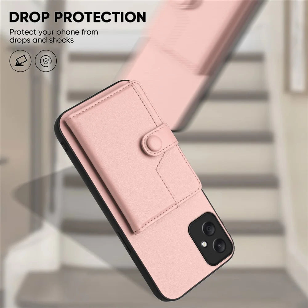 For Samsung Galaxy A05 4G Case RFID Blocking Card Holder Kickstand TPU + PU Leather Phone Back Cover - Rose Gold - 5