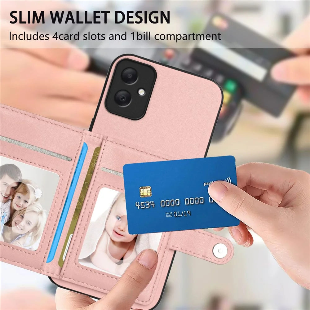 For Samsung Galaxy A05 4G Case RFID Blocking Card Holder Kickstand TPU + PU Leather Phone Back Cover - Rose Gold - 6