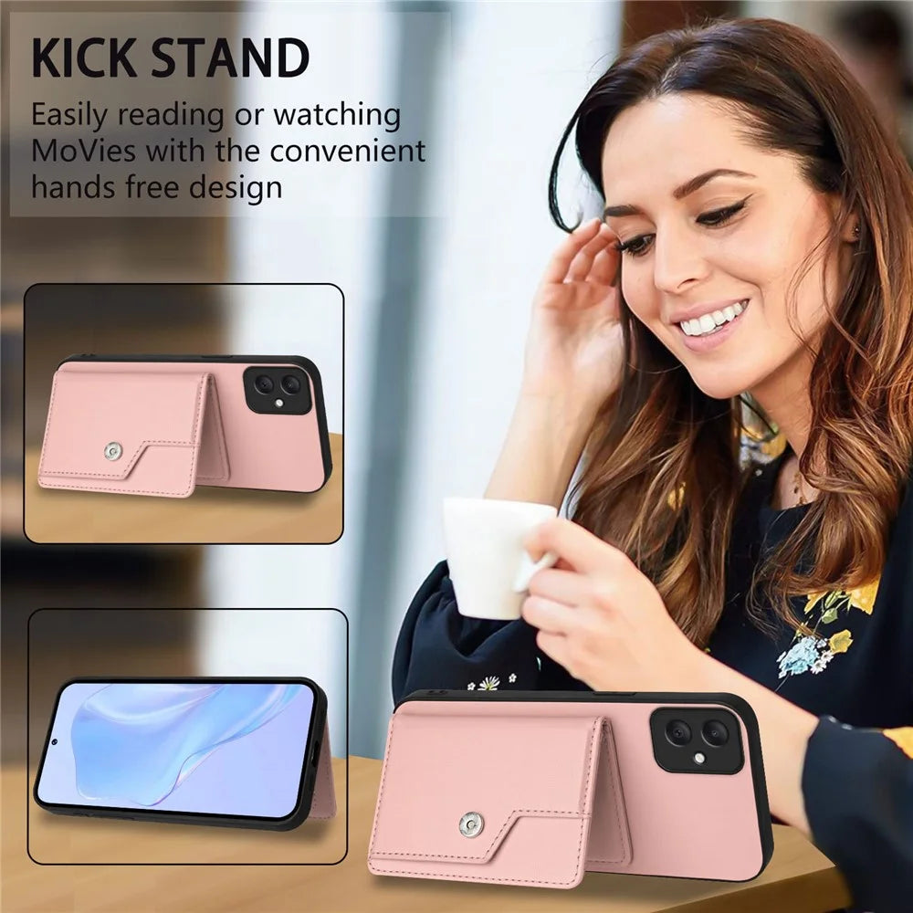 For Samsung Galaxy A05 4G Case RFID Blocking Card Holder Kickstand TPU + PU Leather Phone Back Cover - Rose Gold - 7