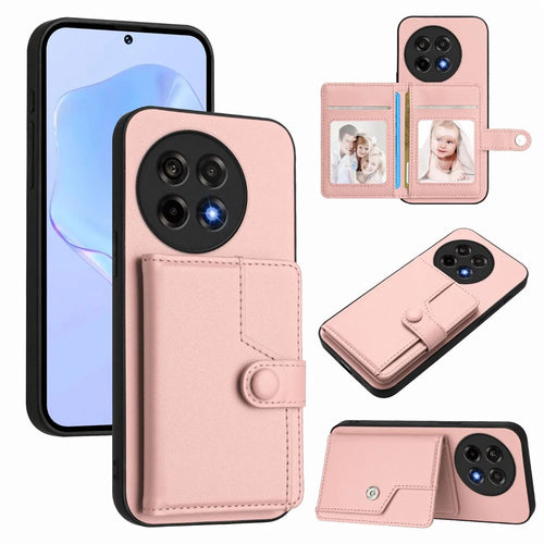 For OnePlus Ace 5 Pro 5G / OnePlus 13R 5G / OnePlus Ace 5 5G Case RFID Blocking Card Holder Kickstand TPU + PU Leather Phone Back Cover - Rose Gold - 1