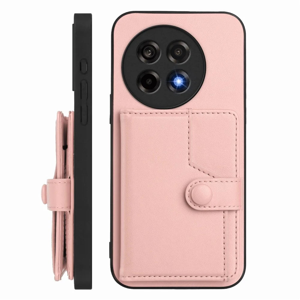 For OnePlus Ace 5 Pro 5G / OnePlus 13R 5G / OnePlus Ace 5 5G Case RFID Blocking Card Holder Kickstand TPU + PU Leather Phone Back Cover - Rose Gold - 2