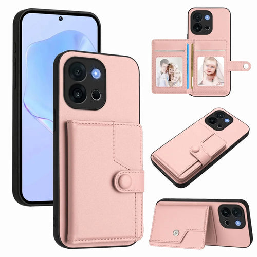 For OnePlus 13T 5G Case RFID Blocking Card Holder Kickstand TPU + PU Leather Phone Back Cover - Rose Gold - 1