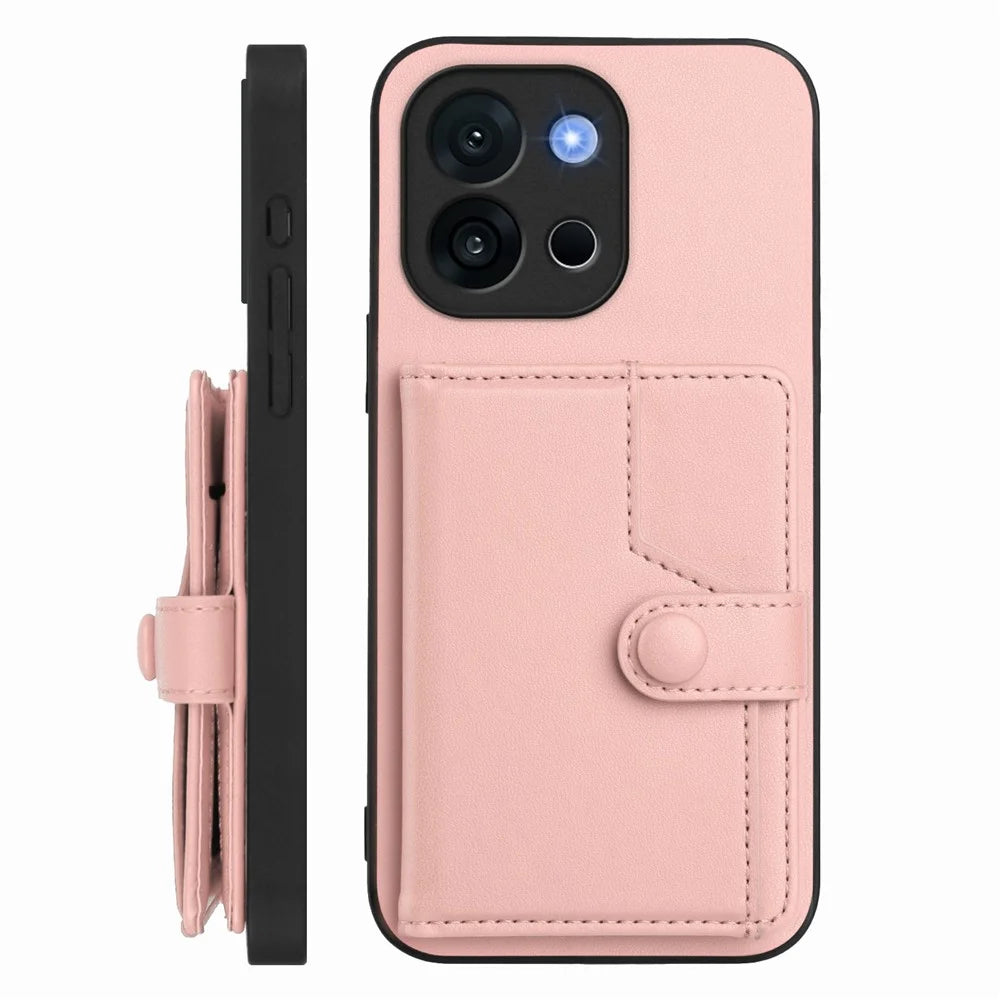 For OnePlus 13T 5G Case RFID Blocking Card Holder Kickstand TPU + PU Leather Phone Back Cover - Rose Gold - 2