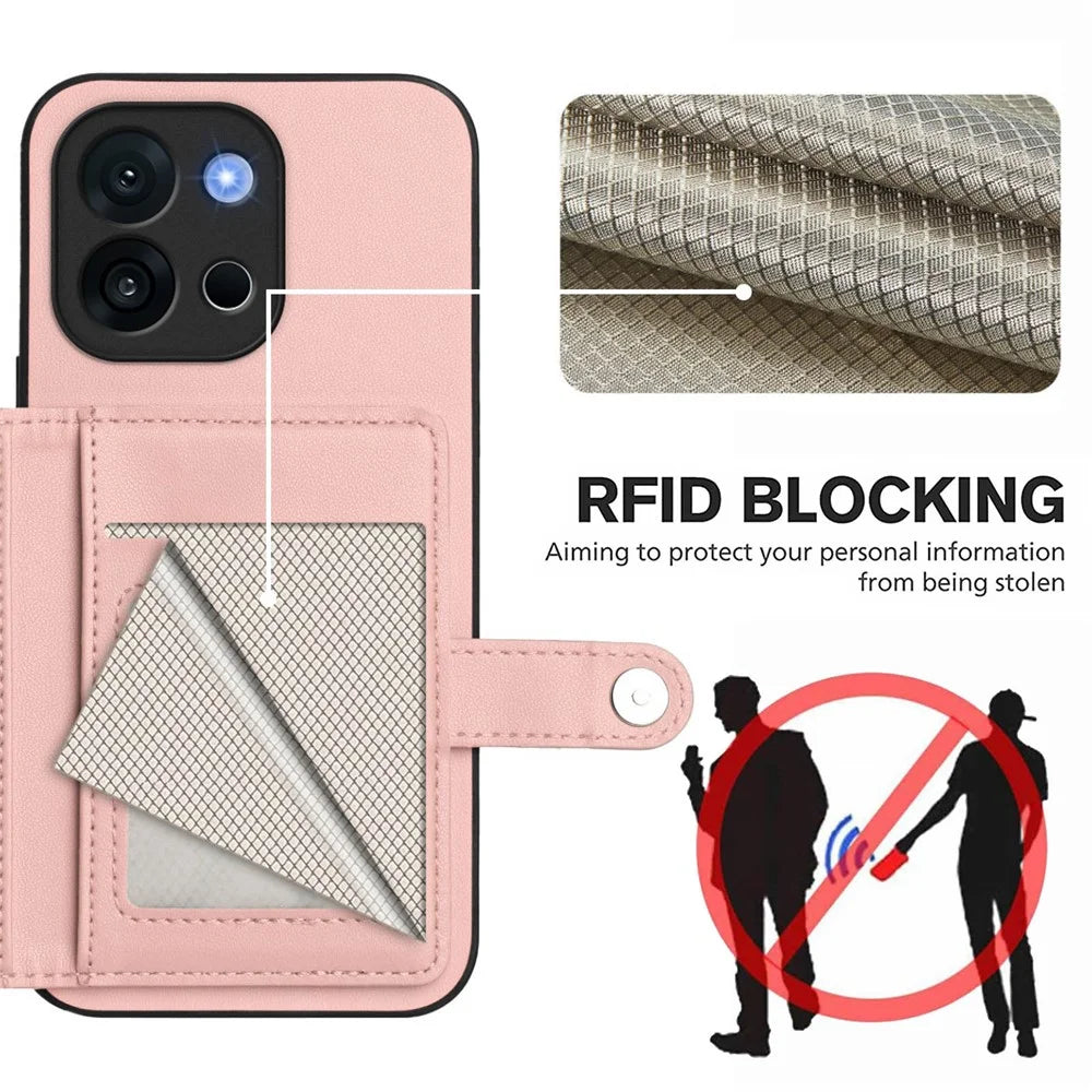 For OnePlus 13T 5G Case RFID Blocking Card Holder Kickstand TPU + PU Leather Phone Back Cover - Rose Gold - 4