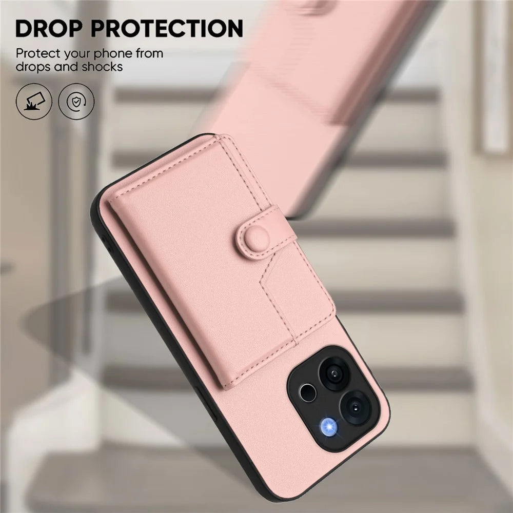 For OnePlus 13T 5G Case RFID Blocking Card Holder Kickstand TPU + PU Leather Phone Back Cover - Rose Gold - 5