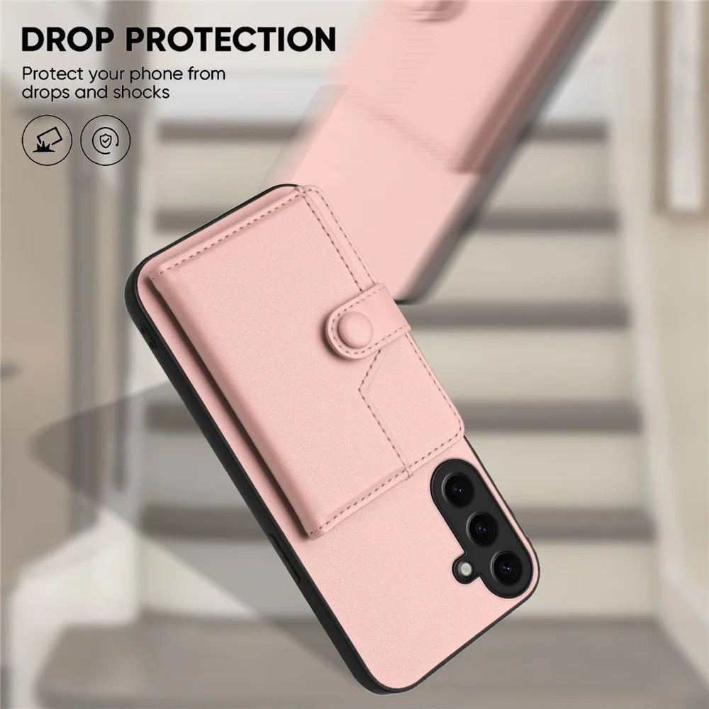 For Samsung Galaxy S24+ Case RFID Blocking Card Holder Kickstand TPU + PU Leather Phone Back Cover - Rose Gold - 5