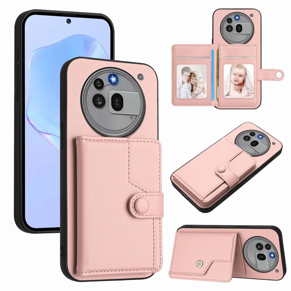 For Nothing Phone (3a) Pro Case RFID Blocking Card Holder Kickstand TPU + PU Leather Phone Back Cover - Rose Gold - 1