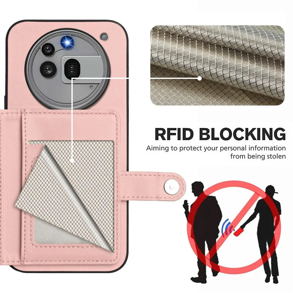 For Nothing Phone (3a) Pro Case RFID Blocking Card Holder Kickstand TPU + PU Leather Phone Back Cover - Rose Gold - 4
