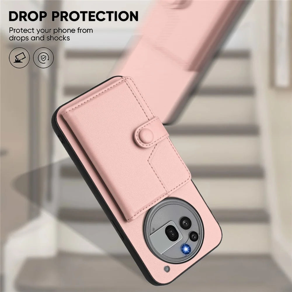 For Nothing Phone (3a) Pro Case RFID Blocking Card Holder Kickstand TPU + PU Leather Phone Back Cover - Rose Gold - 5