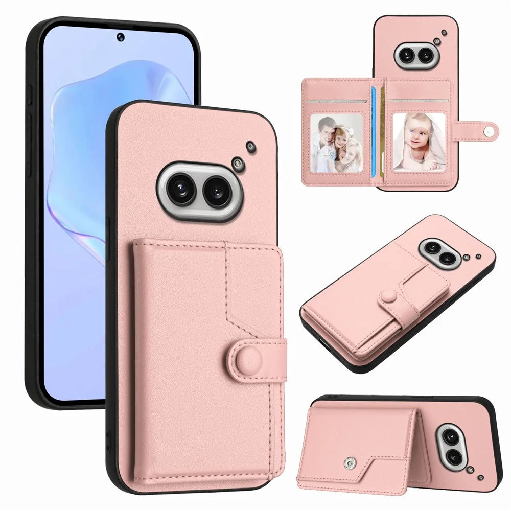 For Nothing Phone (2a) Case RFID Blocking Card Holder Kickstand TPU + PU Leather Phone Back Cover - Rose Gold - 1