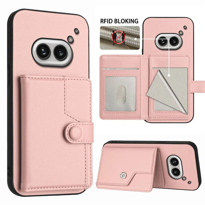 For Nothing Phone (2a) Case RFID Blocking Card Holder Kickstand TPU + PU Leather Phone Back Cover - Rose Gold - 3