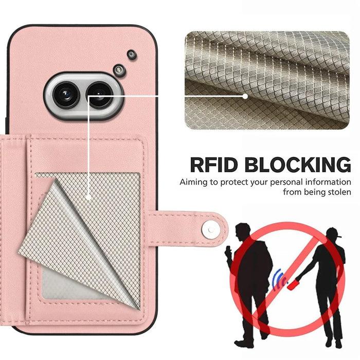 For Nothing Phone (2a) Case RFID Blocking Card Holder Kickstand TPU + PU Leather Phone Back Cover - Rose Gold - 4