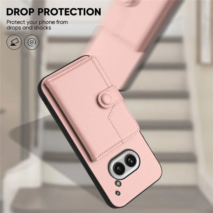 For Nothing Phone (2a) Case RFID Blocking Card Holder Kickstand TPU + PU Leather Phone Back Cover - Rose Gold - 5