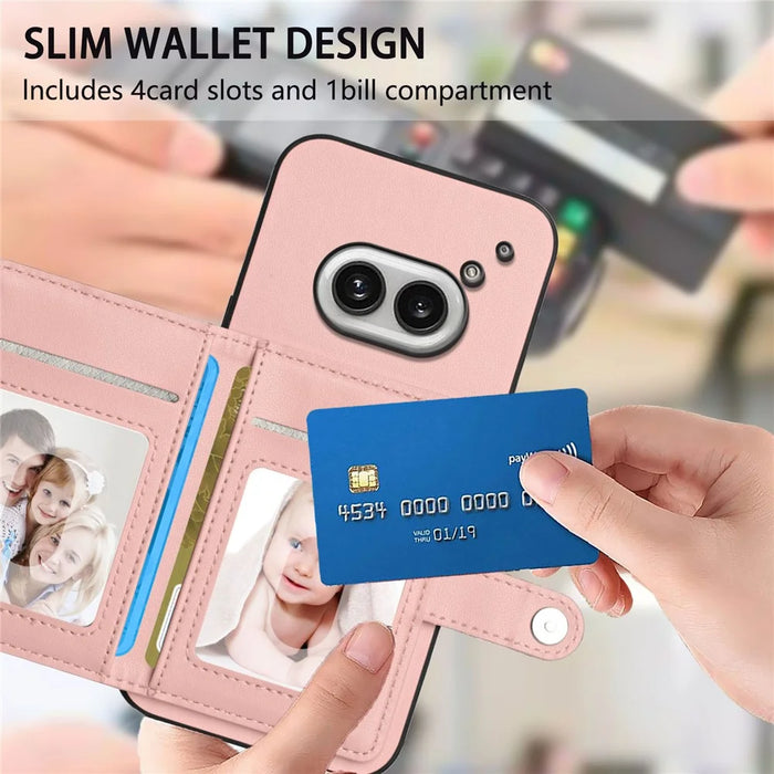 For Nothing Phone (2a) Case RFID Blocking Card Holder Kickstand TPU + PU Leather Phone Back Cover - Rose Gold - 6