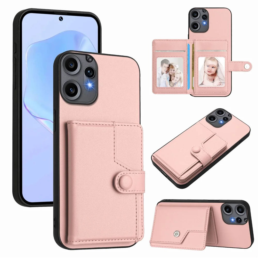For Nothing CMF Phone 2 Pro Case RFID Blocking Card Holder Kickstand TPU + PU Leather Phone Back Cover - Rose Gold - 1