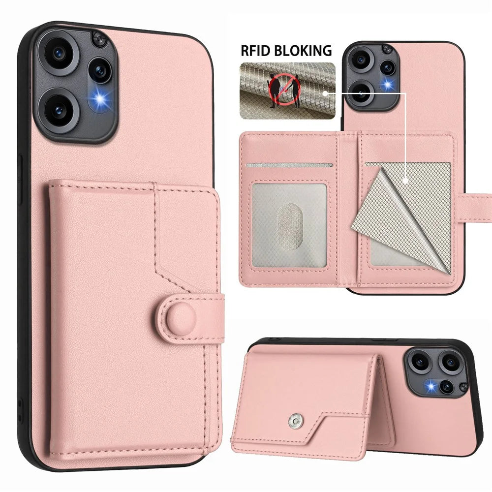 For Nothing CMF Phone 2 Pro Case RFID Blocking Card Holder Kickstand TPU + PU Leather Phone Back Cover - Rose Gold - 3