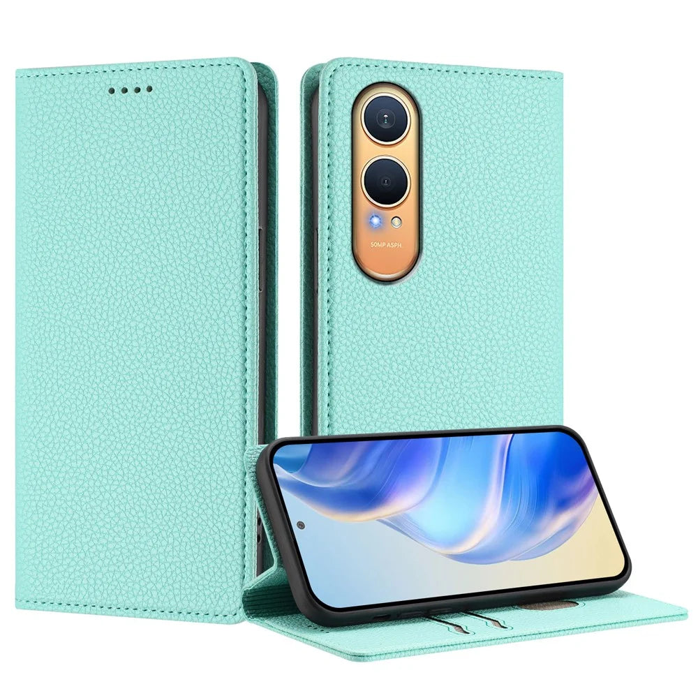 For OnePlus Nord CE4 Lite 5G Wallet Case RFID Blocking Litchi Texture Leather Mobile Cover - Mint Green - 3