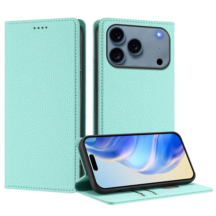 For iPhone 18 Pro Max / 17 Pro Max Wallet Case RFID Blocking Litchi Texture Leather Mobile Cover - Mint Green - 3