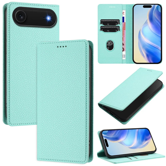 For iPhone Air Wallet Case RFID Blocking Litchi Texture Leather Mobile Cover - Mint Green - 2