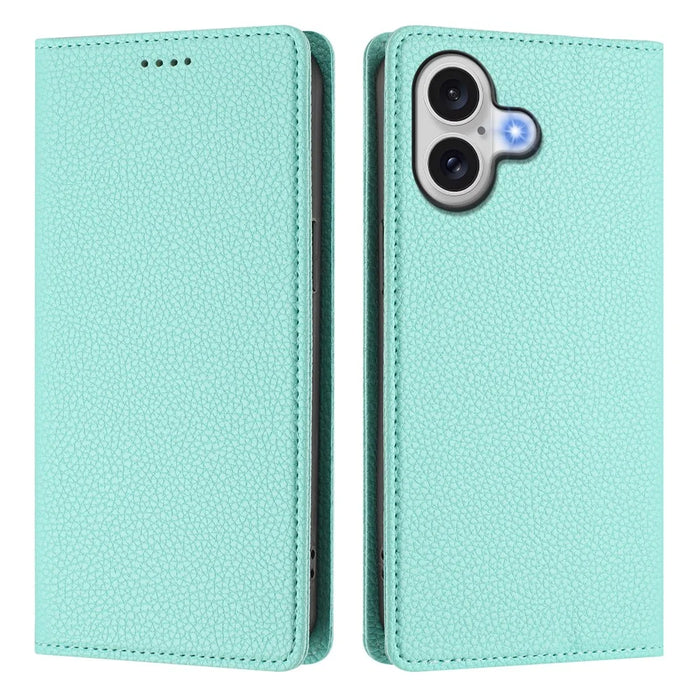 For iPhone 17 Wallet Case RFID Blocking Litchi Texture Leather Mobile Cover - Mint Green - 1