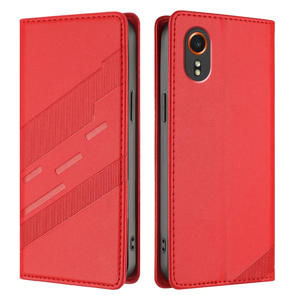 For Samsung Galaxy Xcover7 Phone Cases Punk Style Imprinted Wallet Stand Leather Cover - Red - 1