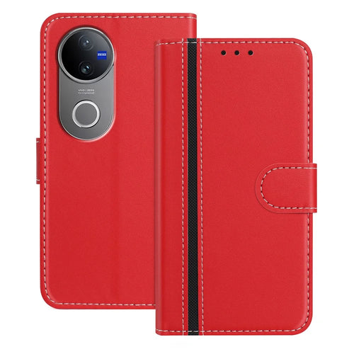 For vivo V50 5G Phone Cases Wallet Stand Color Splicing Leather Cover with Magnetic Clasp - Red - 1