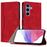 For Samsung Galaxy S24 FE Leather Case Triangle Patchwork Wallet Stand Shockproof Phone Cover - Red - 1