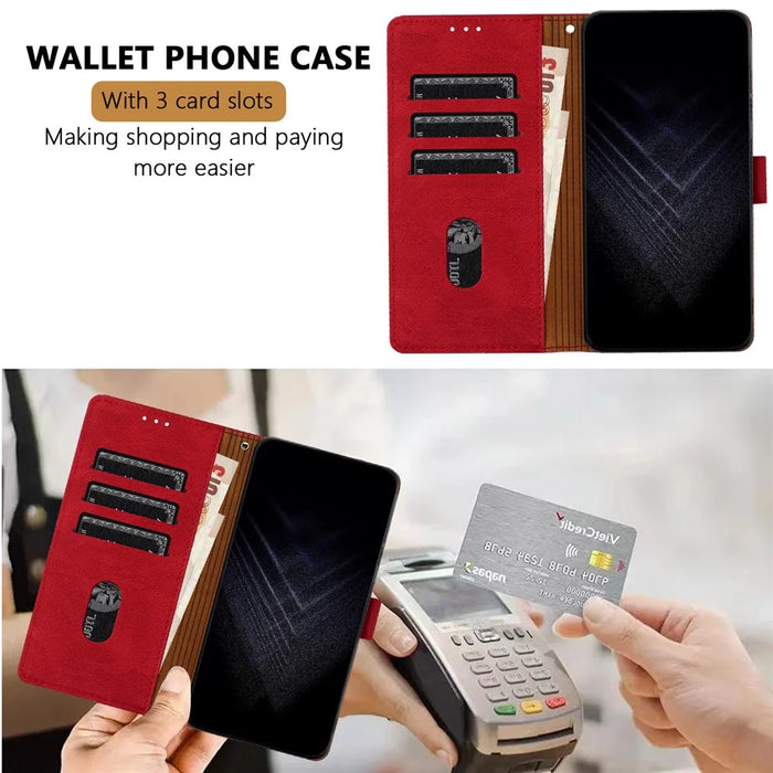 For Google Pixel 9 Pro Leather Case Triangle Patchwork Wallet Stand Shockproof Phone Cover - Red - 4