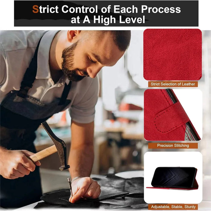 For Google Pixel 9a Leather Case Triangle Patchwork Wallet Stand Shockproof Phone Cover - Red - 5
