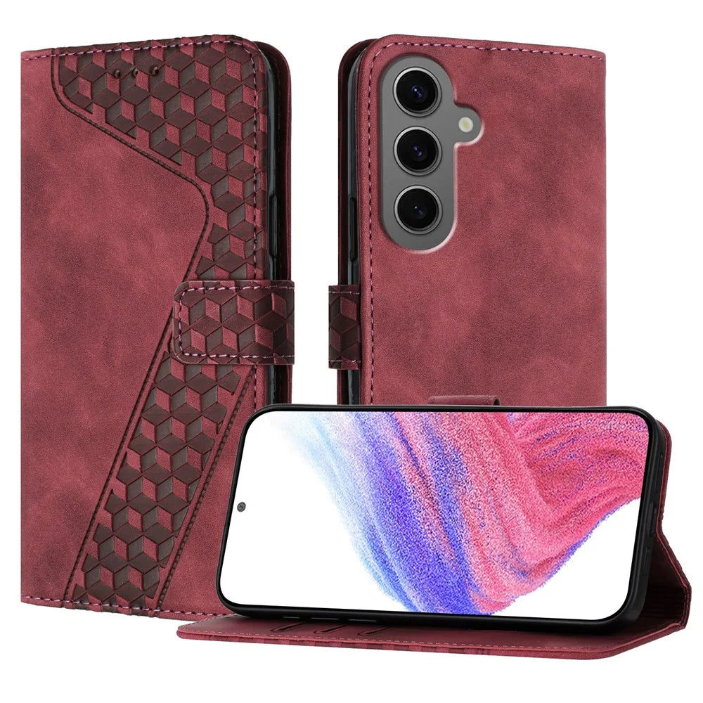 For Samsung Galaxy S24+ Leather Case 7-Shaped Pattern Wallet Stand Shockproof Phone Cover - Brown - 1